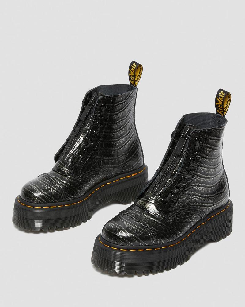 Dr Martens Sinclair Croc Emboss Læder Platform Støvler Dame Sort | DK 252XYU